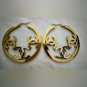 Fashion Jewelry Gold-Tone Cutout Logo Hoop Earrings